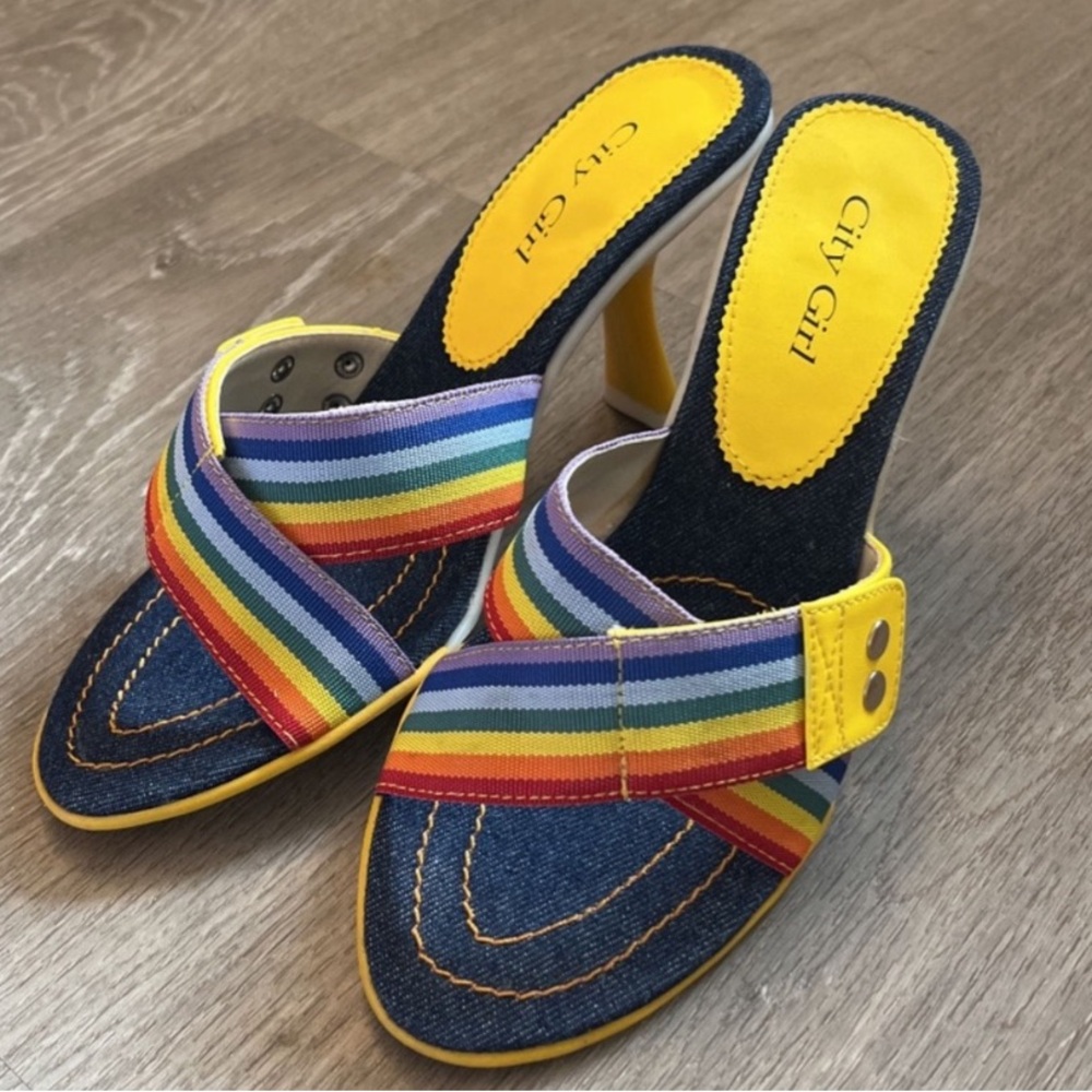 City Girl Yellow Rainbow Heels